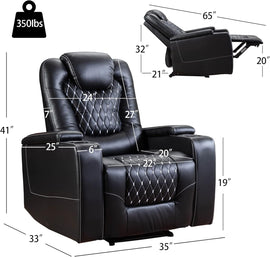 Power Recliner Chair Set Of 3 Black Leather With USB Ports