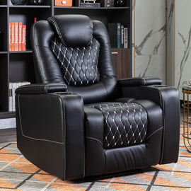 Black Power Recliner With USB Ports And Cup Holders