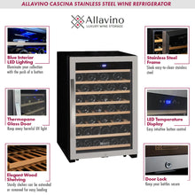 Load image into Gallery viewer, Allavino Cascina Series 55 Bottle Single Zone Freestanding Wine Refrigerator Cooler with Stainless Steel Door