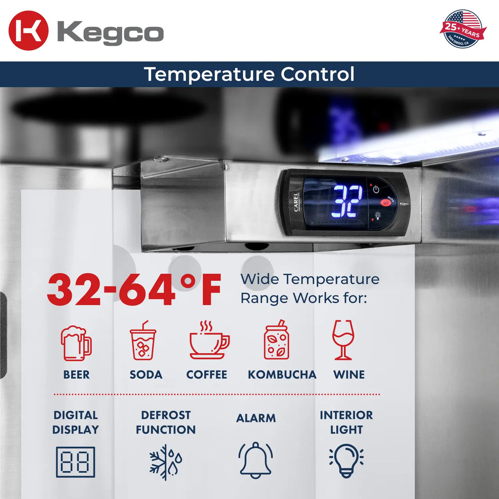 Kegco 24" Wide Single Tap Stainless Steel Built-In Right Hinge Kegerator