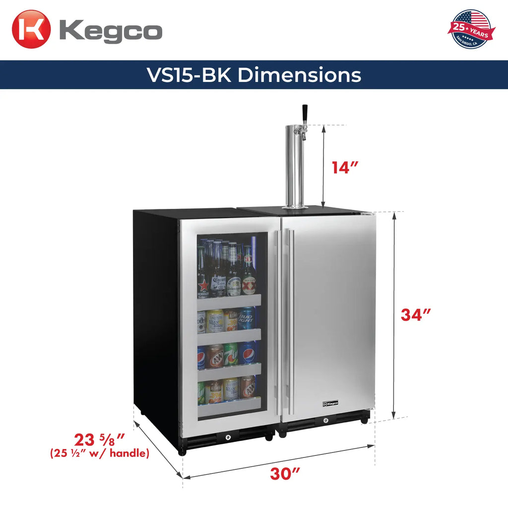 Kegco 30" Wide Side-by-Side Beverage Center and Single Tap Kegerator