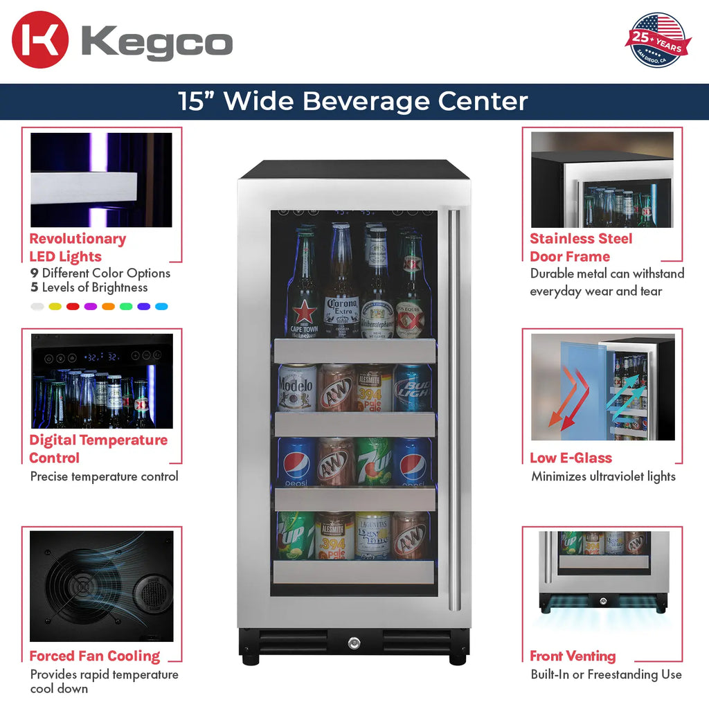 Kegco 30" Wide Side-by-Side Beverage Center and Single Tap Kegerator
