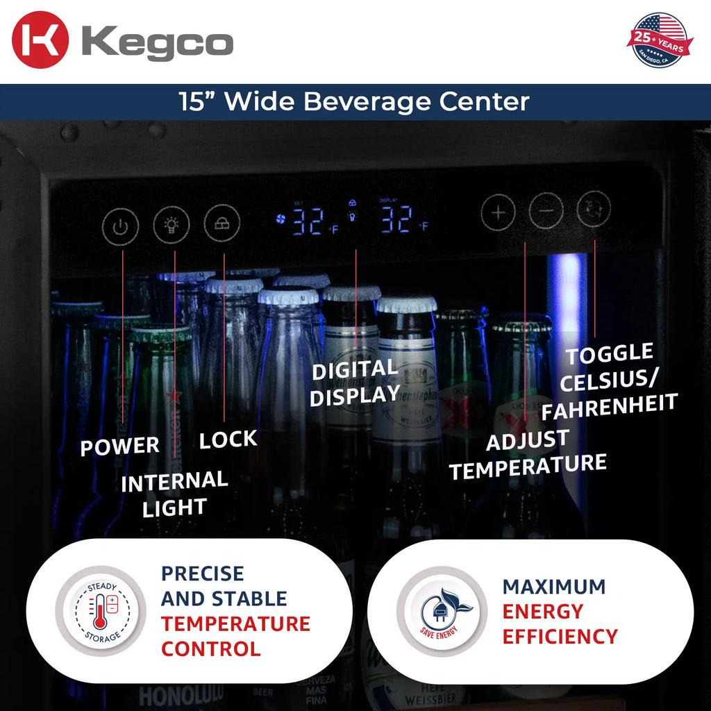 Kegco 30" Wide Side-by-Side Beverage Center and Single Tap Kegerator