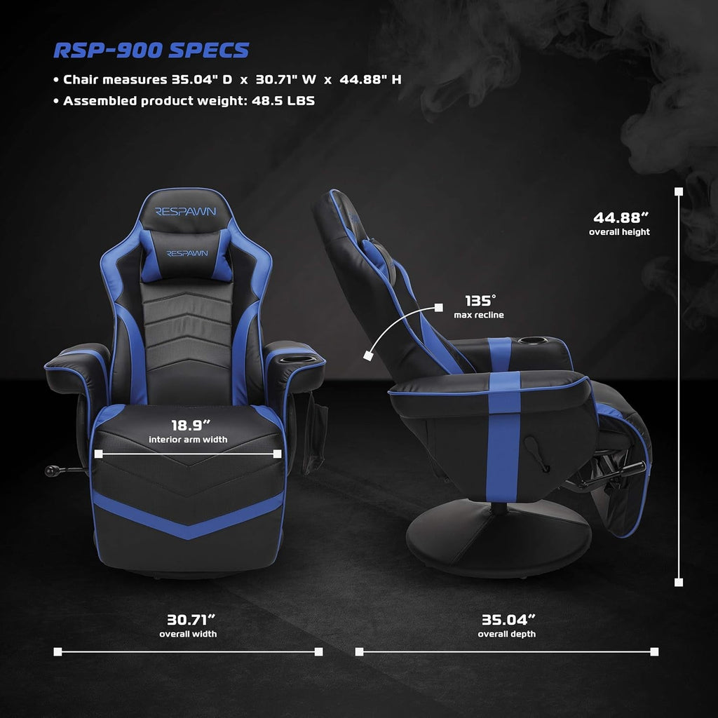 Blue 900 Gaming Recliner With Adjustable Leg Rest Cupholder