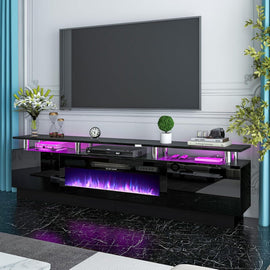 80 Inch Electric Fireplace TV Stand For TVs Up To 90 Inches Black